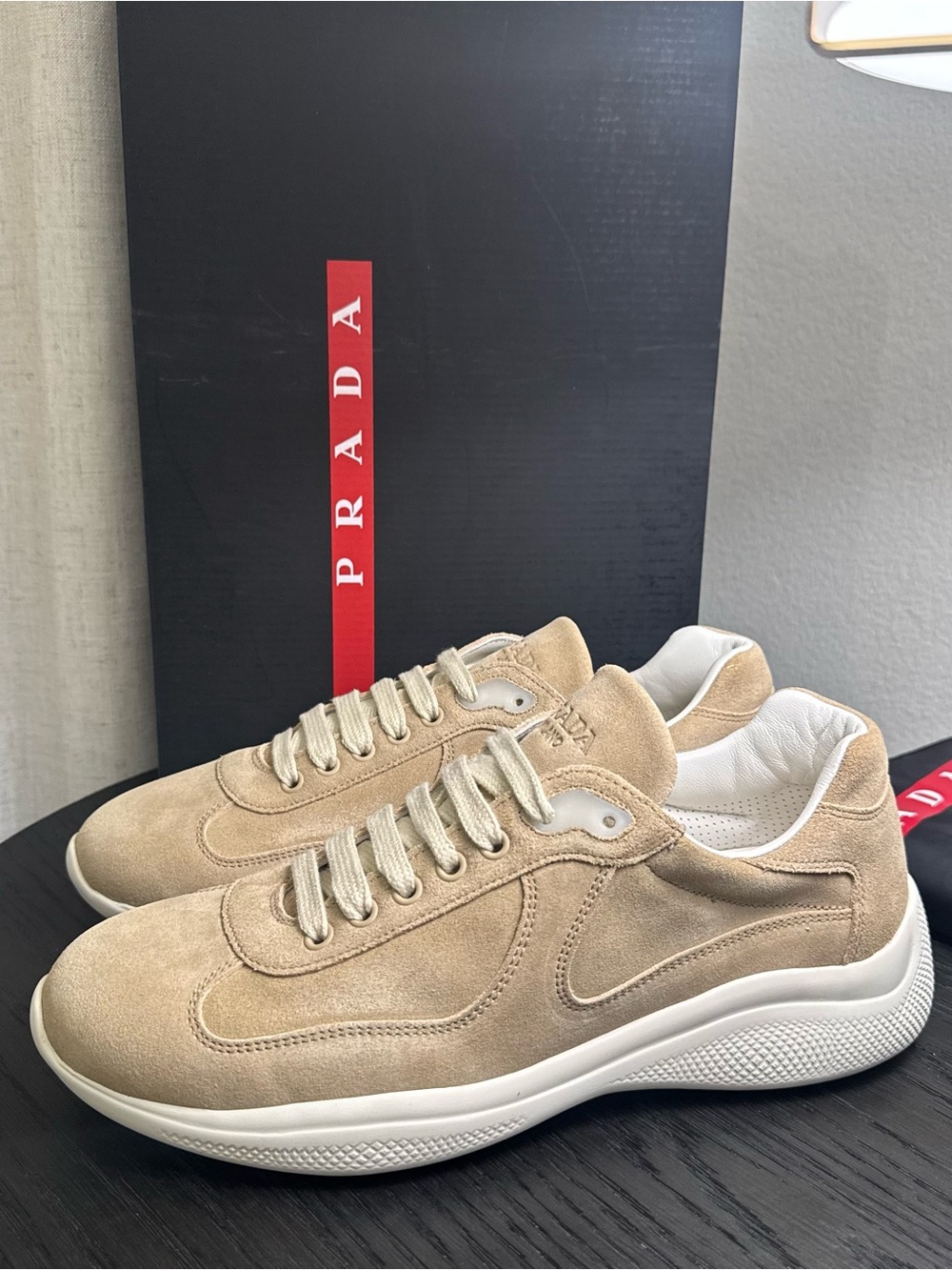 Prada America's Cup Suede Sneakers Ecru Beige 8